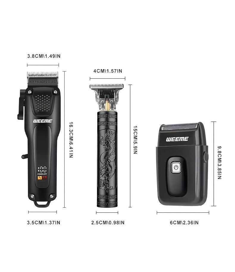 WEEME 3pcs Premium Men's Grooming Set Professional Hair Clipper Kit with Cordless Shaver Beard Trimmer LCD Display & USB Fast Charge Ideal Gift for Father's Day/Birthday/Anniversary (for Dad/Husband/Groom)