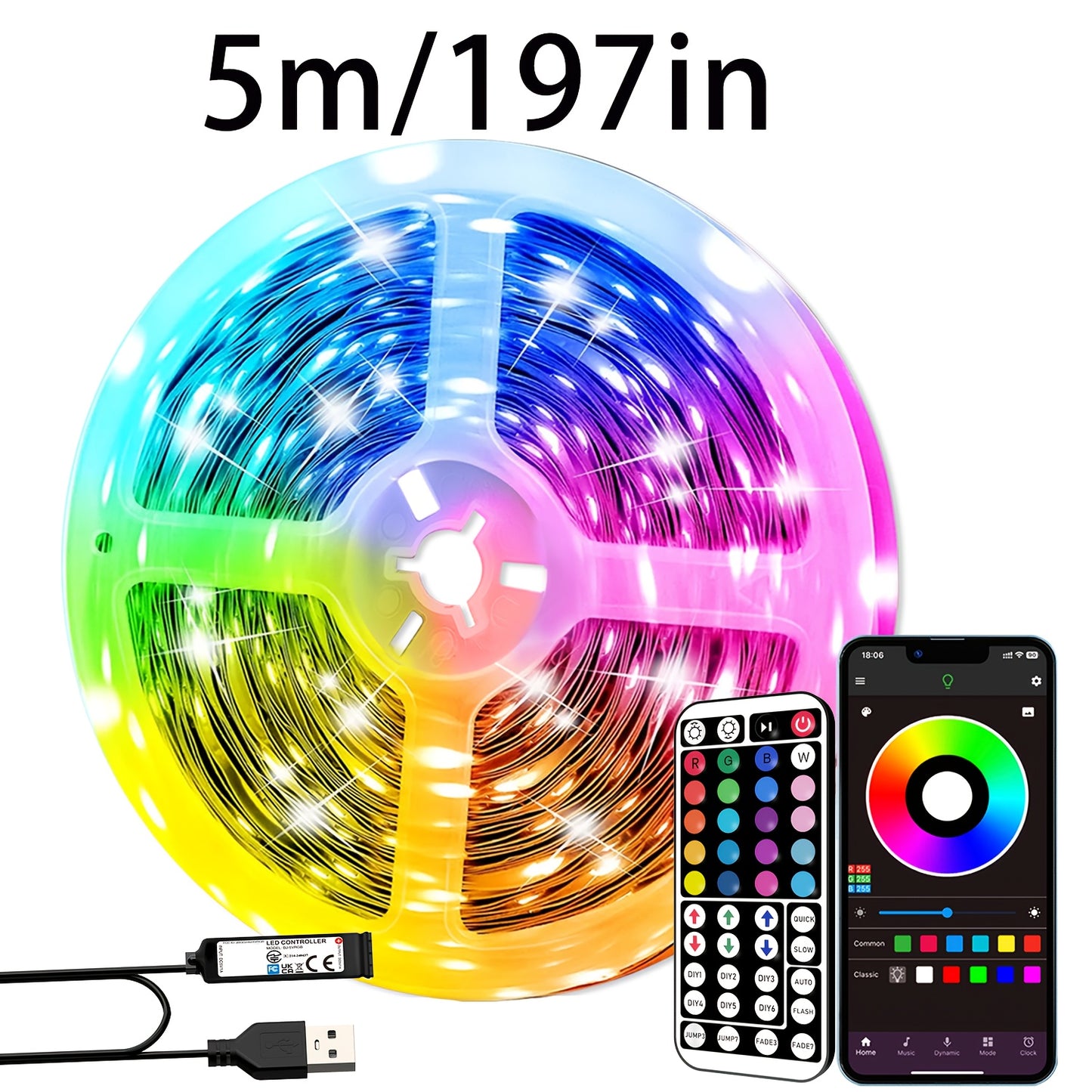 Smart Bedroom LED Lights, RGB Music Sync Bar Lights with 44-Key Remote Control
