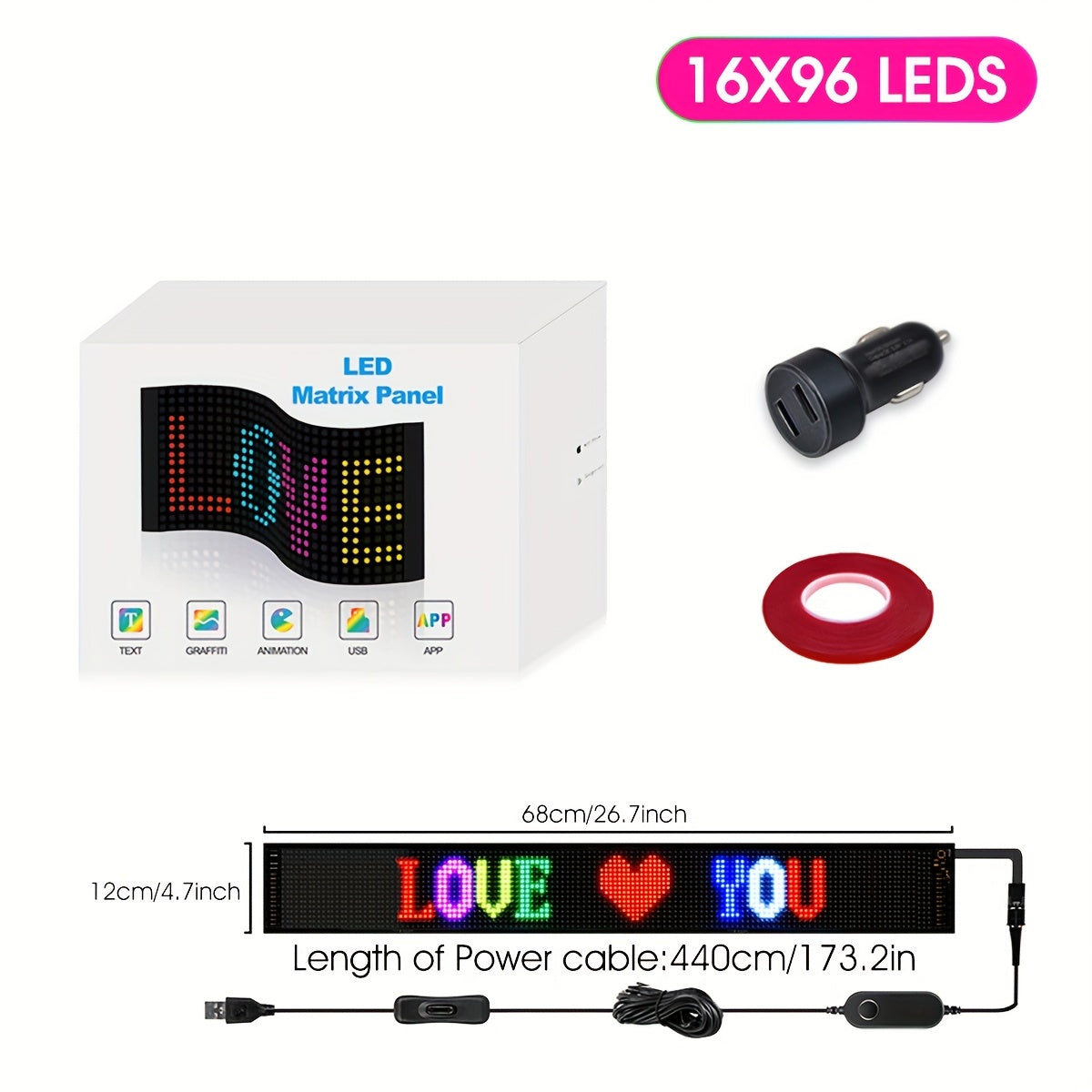 Programmable LED Sign Light with APP & USB Control, Text/Scrolling Messages, Dimmable Brightness, Wireless Smart - Flexible Matrix Panel for Garage, Car Dealership, Store, Home, Valentine's/Christmas Decorations - USB-Powered