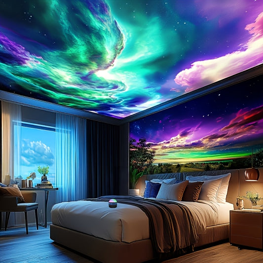 Aurora Borealis Projection Night Light - Black, Plastic, Novelty Toy for Bedroom Ambiance