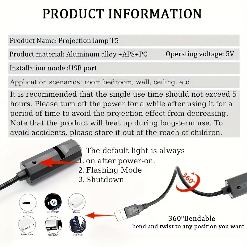 1pc Light + 3pcs Moon Light Plug in Yellow, White, Blue. USB Interface Plug In, Portable LED Projection Light Bedroom Ceiling Photo Background, 360° Rotatable USB Lamp Light Decoration for Ceiling Decoration, Proposal Weddin