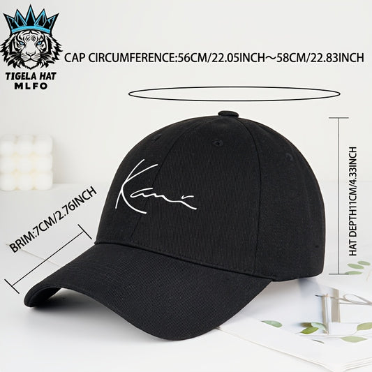 MLFO 2025 Elegant Minimalist Baseball Cap with Karl Letter Print - Adjustable Breathable Lightweight Unisex Hat for Daily Wear, Vacation, Shopping - Multiple Colors (Black/White/Beige/Pink), Casual Headwear, Soft Fabric Const