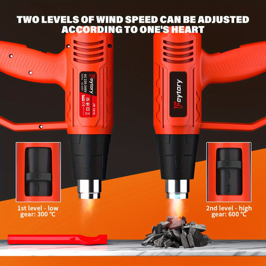 2000W Heat Gun, Handheld Hot Air Gun Variable Temperature, 2 Temperature Modes & 4 Nozzles For DIY, Stripping Paint, Shrinking PVC, Wrapping, Embossing - Red