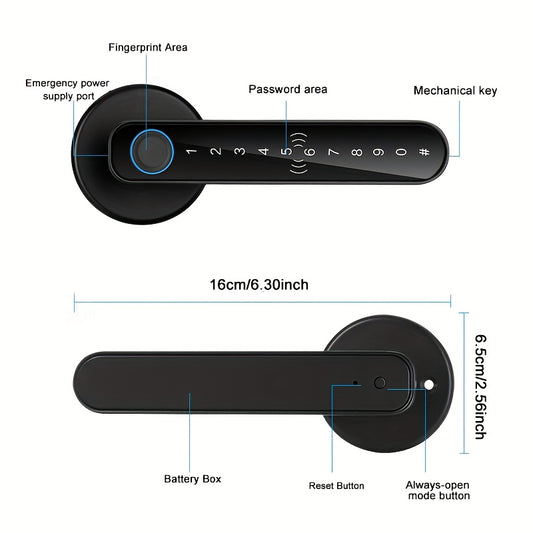 1pc Smart Door Lock with 5 Unlocking Methods (Fingerprint/Password/Card/Key/IC/APP) - Wireless Enabled, Anti-Peeping Sensing, Mechanical Key Backup, Real-Time Status & Unlock Record, Emergency Battery Backup (4 AAA Not Includ