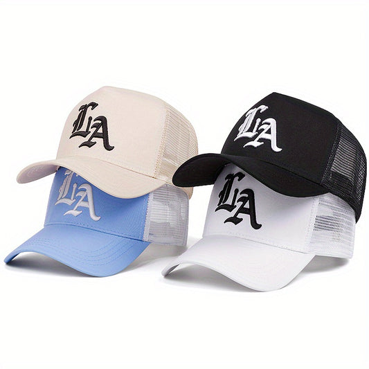 2025 New 'S Outdoor Sports Baseball Cap - Flat Top, Cool Bill Hip Hop Style, Polyester 100., Knit Fabric, Black with LA Logo, Cool Bill Style, Perfect for The Trendy Look of Hip Hop, Hip Hop Accessories