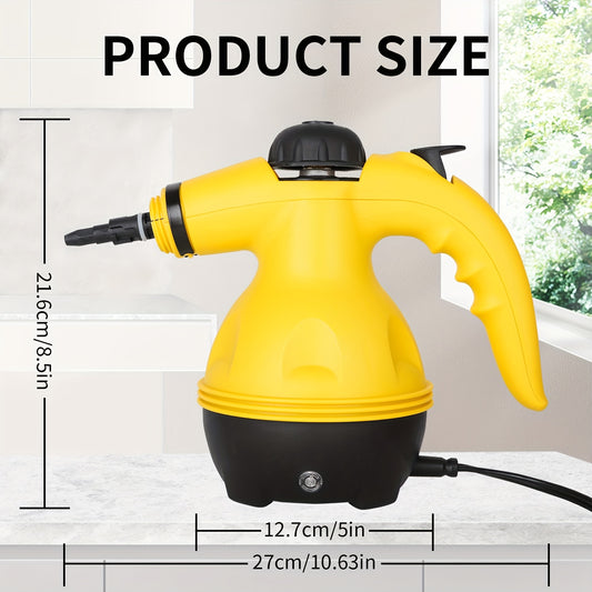 ESUPER Handheld Pressurized Steam Cleaner - 600W 220-240V Multi-Surface Steamer with 3 Brush Heads, 2 Nozzles & 2 Attachments for Home, Car, Upholstery, Grout - Ergonomic Design, Durable ABS Resin, European Plug, 350ml Capaci
