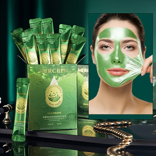 Mercilen Sea Grape Collagen Moisturizing & Firming Face Mask 6g * 10pcs, Infused with Niacinamide, Hyaluronic Acid to Hydrate and Even Out Skin Tone, Anti-Aging Formula for All Skin Types, Independent Packaging for Travel & H