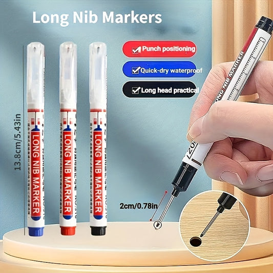 5/10 Long Tip Markers - Fast-Drying Carpenter Pens, Suitable for Deep Holes, Durable PPSU Plastic and Metal Structure, Ergonomic Grip - Woodworking, Tile, Bathroom Installation, Woodworking Tools Red/Blue/Black, Building Tool