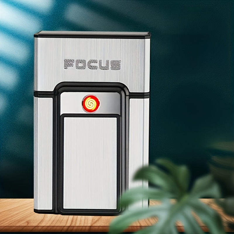 20pcs Cigarettes Capacity Cigarette Box Metal Cigarette Case with Lighter Windproof Torch Lighter Gadgets for Men Stocking Stuffers for Adults, Father's Day Gift, Birthday Day Gift, Christmas Day Gift, Cigarette Pouch