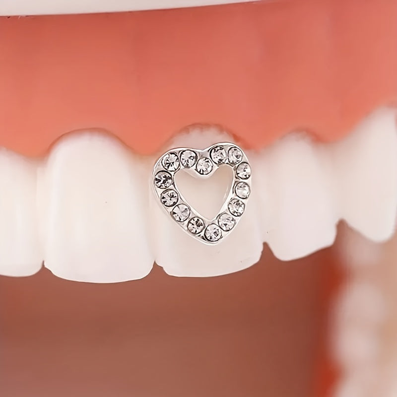 Vintage Heart Rhinestone Tooth Gem Accent, Resin Dental Jewelry, Versatile for Daily & Festival Wear, Mardi Gras Accessory, with Fits All Seasons