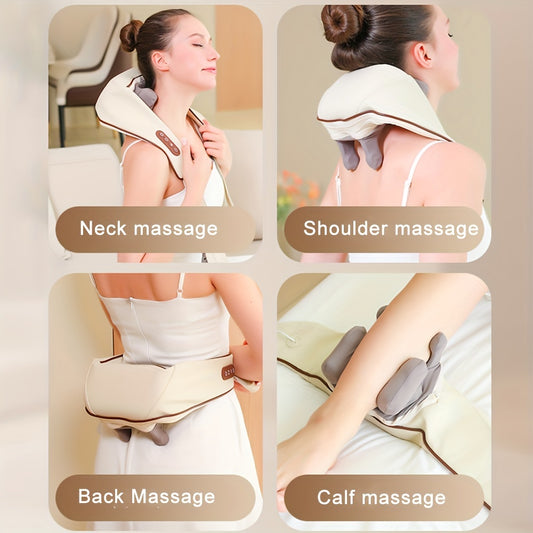 Beige Neck Massager with Hot Compress & Wireless Kneading - USB-Powered Portable Design for Neck, Back, Legs, Shoulders - Home Office Relaxation Gift for Men & Women, Neck And Shoulder Massager, Sleek Appliance Design, Adjust