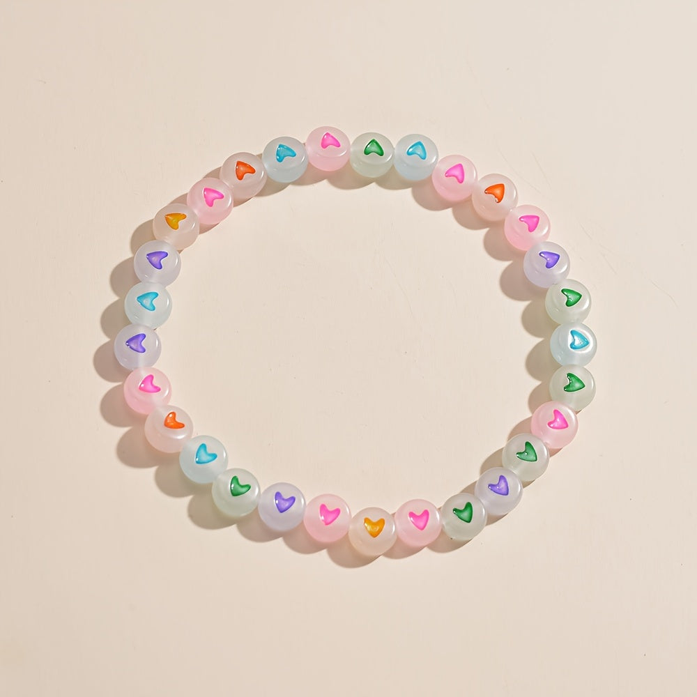 Vacation Beach Style Glow in the Dark Heart-Shaped Resin Anklet for Women - Versatile Daily & Gift Wear Accessory, No Mosaic, All Seasons Compatible