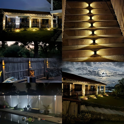 2pcs of LED solar wall lights, upper and lower lighting, solar outdoor lights, solar fence lights, suitable for courtyards, gardens, garages, swimming pools, decks, Smart Lights