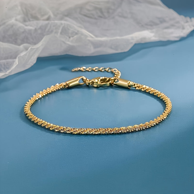 Women's 18K Golden-Plated Copper Sparkling Bracelet - Elegant & Cute Versatile Jewelry for Casual Attire, Parties, Valentine's Day Gift - Year-Round Accessory