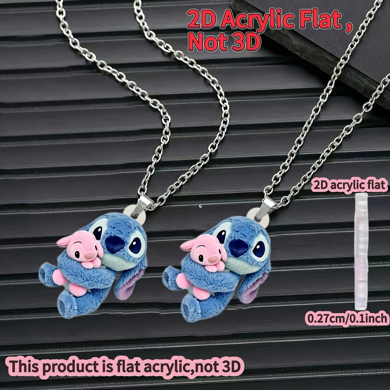 2D Flat - 1pc Stitch & Pink Stitch 2D Acrylic Flat Pendant Necklace for Women - Stylish Sweater Chain, Ideal Gift for Birthdays & Parties, 0.27cm/0.1inch, Birthday Party Accessory | Playful Design | Durable Chain, Stitch Acce