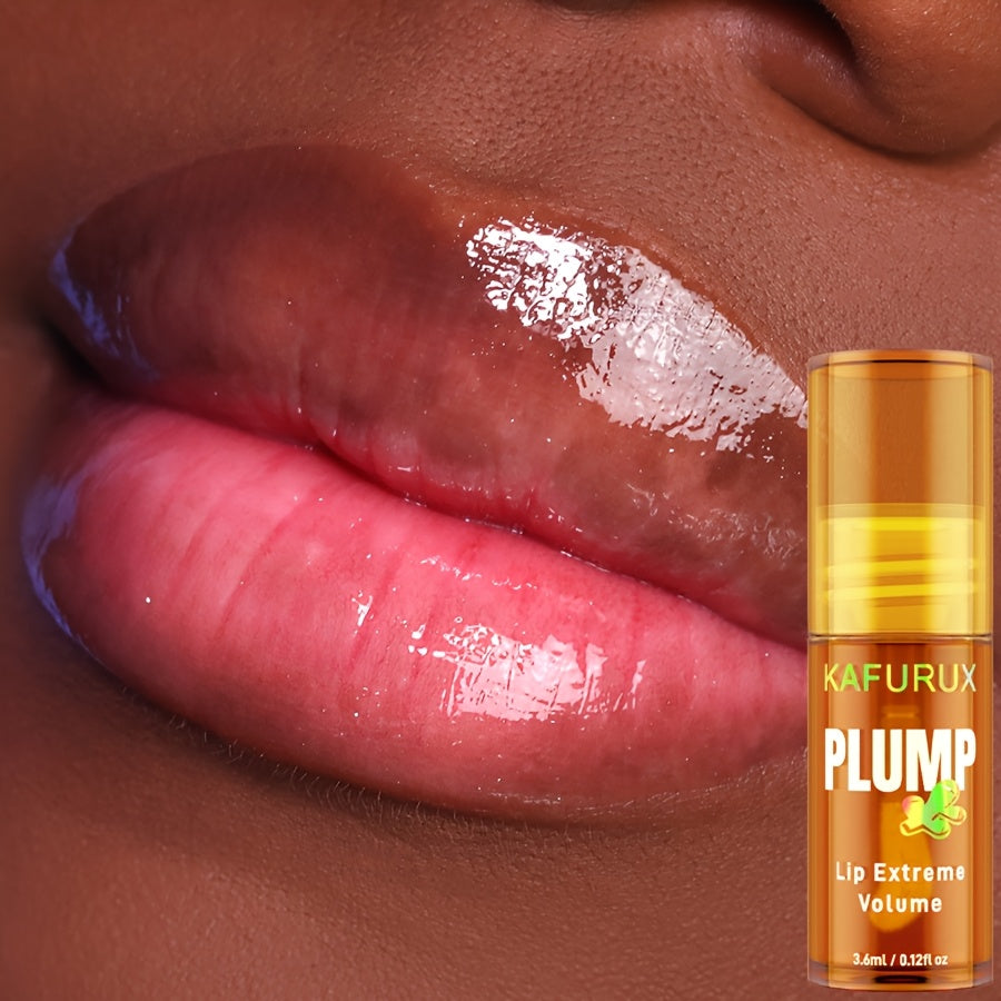 KAFURUX PLUMP Lip Oil, High Hydration Moisturizer, Natural Ginger Scent, All Skin Types, High Shine Finish, Liquid Form, 3ml/0.1oz