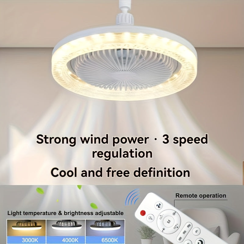 50W 25.4cm LED Smart Ceiling Fan Light with Remote Control, Color Changing and Dimming Features, 2In1 360 degrees Ceiling Fan with Light | E26/27 Socket, Dual Function Cooling and Lighting, Timing, Suitable for for Bedroom, k