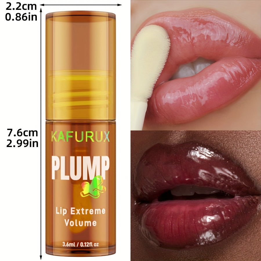 1pc KAFURUX PLUMP Lip Oil, Tinted Liquid Formula, High Shine Finish, Moisturizing Hydration, Fuller Lips Effect, Suitable for All Skin Types