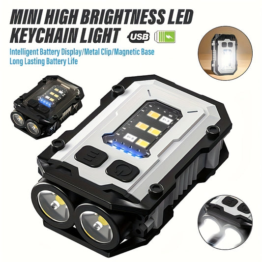 1pc LihangStar Mini Handheld Flashlight, USB Rechargeable Keychain Light with Power Display, Magnetic Base & Metal Clip, Super Bright Adjustable LED, 8 Modes, Battery, Type-C Charging for Outdoor Camping Hiking (Black), Hikin