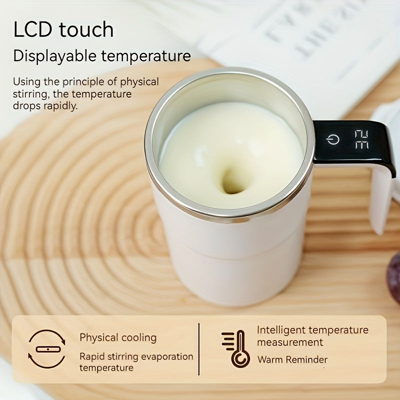 [Rechargeable Self-Stirring Coffee Mug] Fri Life Rechargeable Self-Stirring Coffee Mug with Temperature Display, USB Charging, Sealed Travel Tumbler for Milk, Chocolate, Mocha,Stainless steel liner,Auto Power Off-Heat Preserv