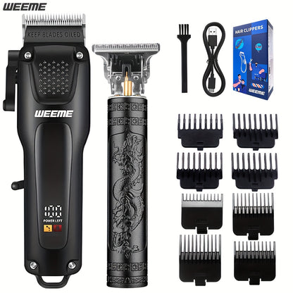 WEEME 3pcs Premium Men's Grooming Set Professional Hair Clipper Kit with Cordless Shaver Beard Trimmer LCD Display & USB Fast Charge Ideal Gift for Father's Day/Birthday/Anniversary (for Dad/Husband/Groom)