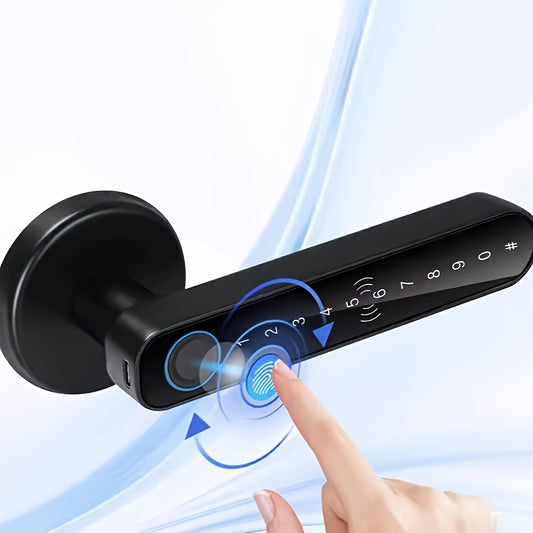 1pc Smart Door Lock with 5 Unlocking Methods (Fingerprint/Password/Card/Key/IC/APP) - Wireless Enabled, Anti-Peeping Sensing, Mechanical Key Backup, Real-Time Status & Unlock Record, Emergency Battery Backup (4 AAA Not Includ