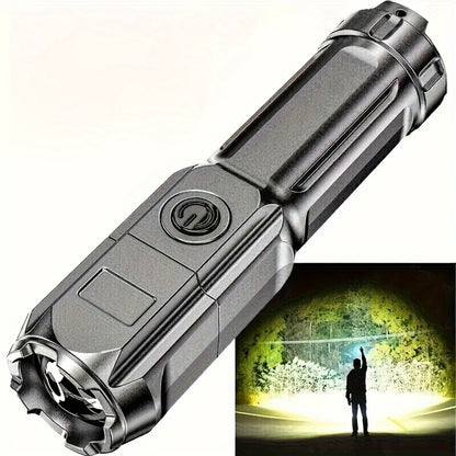 1pc Portable Super Bright Zoomable Flashlight, Rechargeable Long Shot ABS Strong Light Dimming Flashlight, Telescopic Zoom Torch For Outdoor ABS Material