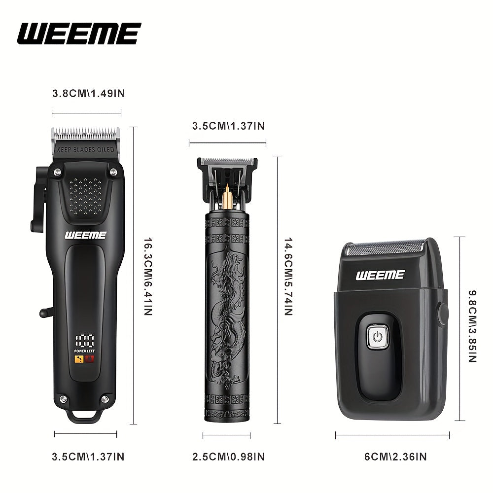 WEEME 3pcs Premium Men's Grooming Set Professional Hair Clipper Kit with Cordless Shaver Beard Trimmer LCD Display & USB Fast Charge Ideal Gift for Father's Day/Birthday/Anniversary (for Dad/Husband/Groom)