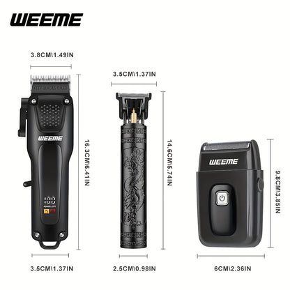WEEME 3pcs Premium Men's Grooming Set Professional Hair Clipper Kit with Cordless Shaver Beard Trimmer LCD Display & USB Fast Charge Ideal Gift for Father's Day/Birthday/Anniversary (for Dad/Husband/Groom)
