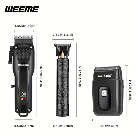 WEEME 3pcs Premium Men's Grooming Set Professional Hair Clipper Kit with Cordless Shaver Beard Trimmer LCD Display & USB Fast Charge Ideal Gift for Father's Day/Birthday/Anniversary (for Dad/Husband/Groom)