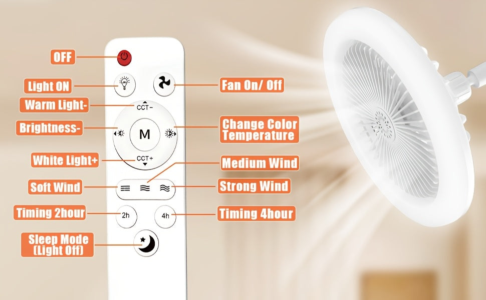 50W 25.4cm LED Smart Ceiling Fan Light with Remote Control, Color Changing and Dimming Features, 2In1 360 degrees Ceiling Fan with Light | E26/27 Socket, Dual Function Cooling and Lighting, Timing, Suitable for for Bedroom, k
