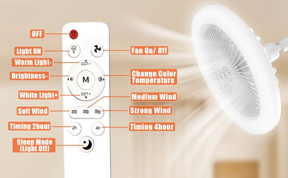 50W 25.4cm LED Smart Ceiling Fan Light with Remote Control, Color Changing and Dimming Features, 2In1 360 degrees Ceiling Fan with Light | E26/27 Socket, Dual Function Cooling and Lighting, Timing, Suitable for for Bedroom, k