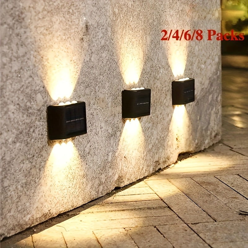 2pcs of LED solar wall lights, upper and lower lighting, solar outdoor lights, solar fence lights, suitable for courtyards, gardens, garages, swimming pools, decks, Smart Lights