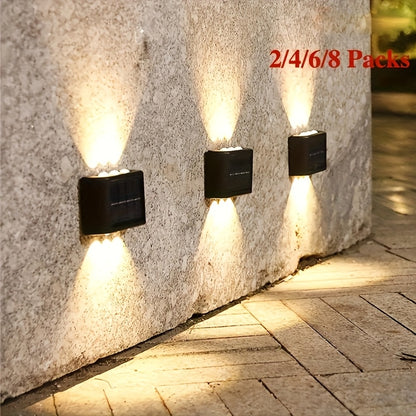 2pcs of LED solar wall lights, upper and lower lighting, solar outdoor lights, solar fence lights, suitable for courtyards, gardens, garages, swimming pools, decks, Smart Lights