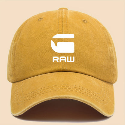 1pc "RAW" Fun Print Baseball Cap in Black with White Text - Breathable & Comfortable, Adjustable Unisex Dad Hat for Men, Women, Teens - Perfect for Beach, Fishing, Outdoor Activities, Father'S Day, Christmas, 4 Seasons, Casua