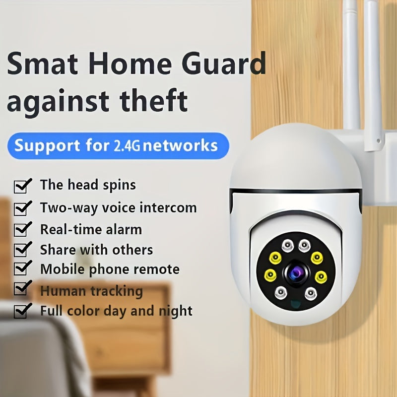 Spherical safety camera, motion detection, color night vision, alarm push, FHD wireless Wi Fi smart home safety camera, 355 ° panoramic monitoring camera, intelligent motion detection, two-way audio, only 2.4GHz, Wi Fi camer