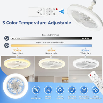 50W 25.4cm LED Smart Ceiling Fan Light with Remote Control, Color Changing and Dimming Features, 2In1 360 degrees Ceiling Fan with Light | E26/27 Socket, Dual Function Cooling and Lighting, Timing, Suitable for for Bedroom, k