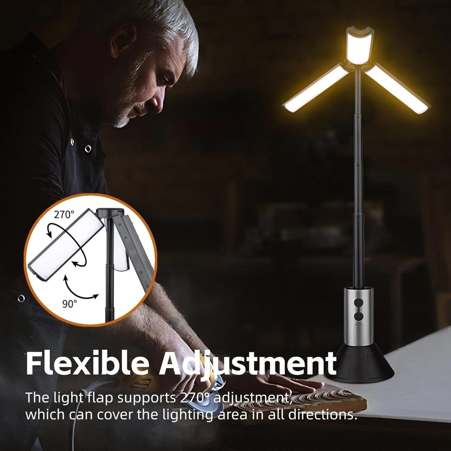 2-in-1 Retractable LED Camping Light, 3000 mAh Rechargeable Retractable Camping Light with USB Rechargeable Battery, 5 Lighting Modes, LED Flashlight, 270° Adjustable, 4 Height Adjustments, Hanging and Standing, Hidden Hook