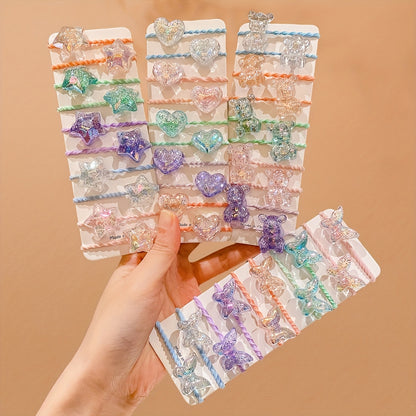 10/20pcs Girls Hair Accessories Colorful Cute Cartoon Bear Heart Star Butterfly Hair Ties for Youngsters