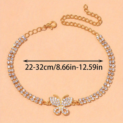 Bling Bling Butterfly Cuban Chain Anklet Inlaid Shiny Rhinestone Hip Hop Style Ankle Bracelet For Women Men