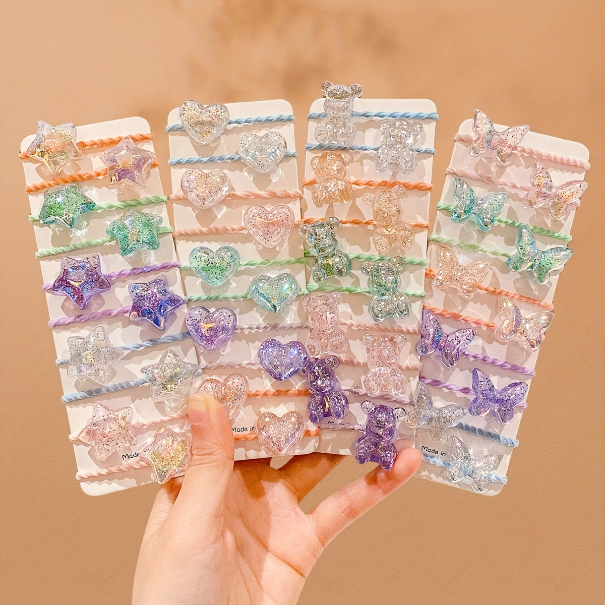 10/20pcs Girls Hair Accessories Colorful Cute Cartoon Bear Heart Star Butterfly Hair Ties for Youngsters