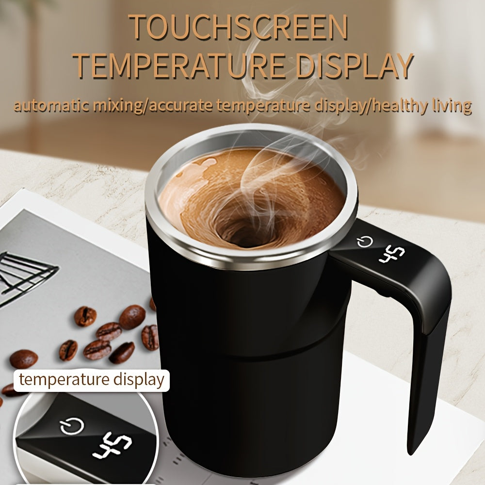 [Rechargeable Self-Stirring Coffee Mug] Fri Life Rechargeable Self-Stirring Coffee Mug with Temperature Display, USB Charging, Sealed Travel Tumbler for Milk, Chocolate, Mocha,Stainless steel liner,Auto Power Off-Heat Preserv