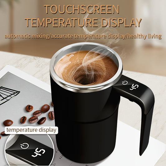 [Rechargeable Self-Stirring Coffee Mug] Fri Life Rechargeable Self-Stirring Coffee Mug with Temperature Display, USB Charging, Sealed Travel Tumbler for Milk, Chocolate, Mocha,Stainless steel liner,Auto Power Off-Heat Preserv