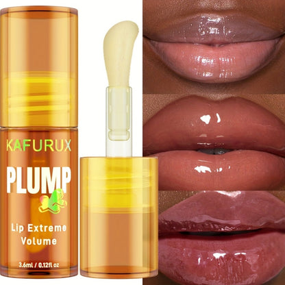 KAFURUX PLUMP Lip Oil, High Hydration Moisturizer, Natural Ginger Scent, All Skin Types, High Shine Finish, Liquid Form, 3ml/0.1oz