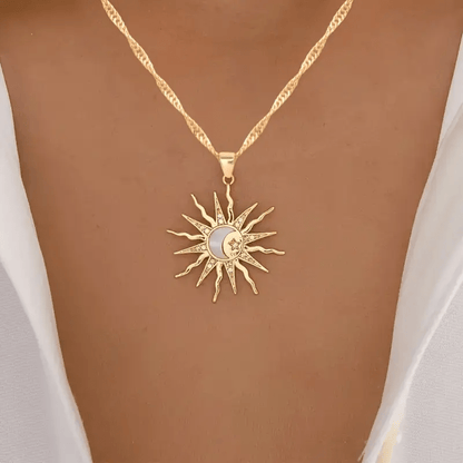 1pc Boho-Chic Celestial Charm Necklace for Women - Adjustable Sun, Moon & Star Pendant, Golden-Tone Alloy with Rhinestone Accents - Ideal for Daily Wear & Vacation