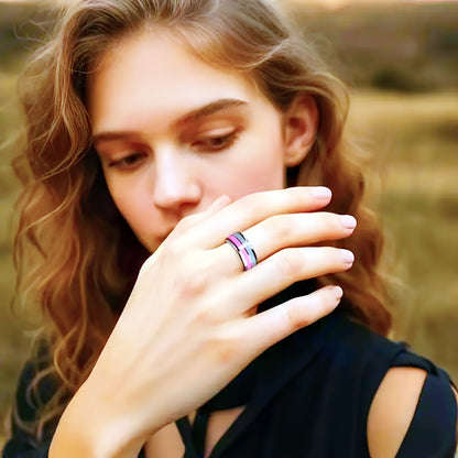 8mm Stainless Steel Ring with Pink Cherry Blossom Inlay - Double Design, Comfortable Fit for Daily Wear & Special Occasions, Perfect Gift for Birthdays, Christmas, Valentine'S Day, Festive Gift Item | Elegant Ring Design | Du