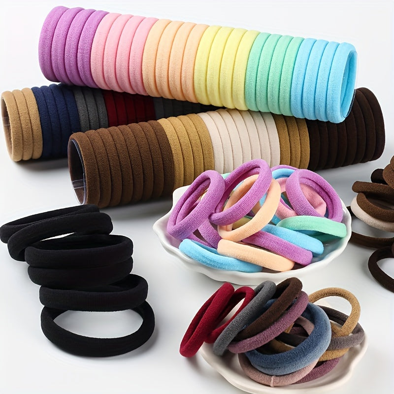 50pcs Girls' Hair Tie Rubber Band Fashion 5cm Basic Hair Ring Seamless High Elastic Towel Circle High Ponytail Durable Women's Head Tie