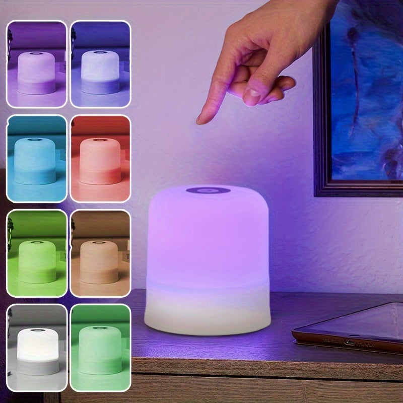 AMill Touch-Controlled USB LED Night Light - Color-Changing, Dimmable Compact Table Lamp for Bedroom Ambiance, 800mAh Rechargeable Battery, 7 Color Modes (Purple, Blue, Green, Red, Pink, White, Cream), Adjustable Brightness,