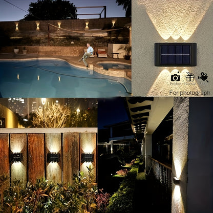 2pcs of LED solar wall lights, upper and lower lighting, solar outdoor lights, solar fence lights, suitable for courtyards, gardens, garages, swimming pools, decks, Smart Lights