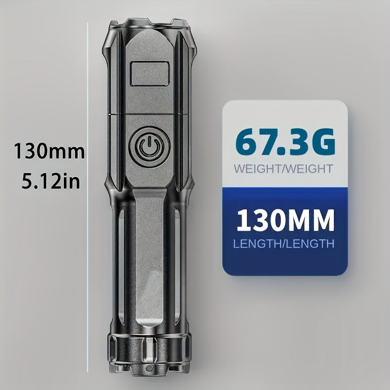 1pc Portable Super Bright Zoomable Flashlight, Rechargeable Long Shot ABS Strong Light Dimming Flashlight, Telescopic Zoom Torch For Outdoor ABS Material